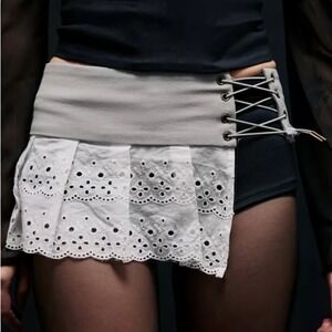 NWT Zemeta Doily Eyelet Belt‎ Micro Mini Skirt White Boho Chic Small